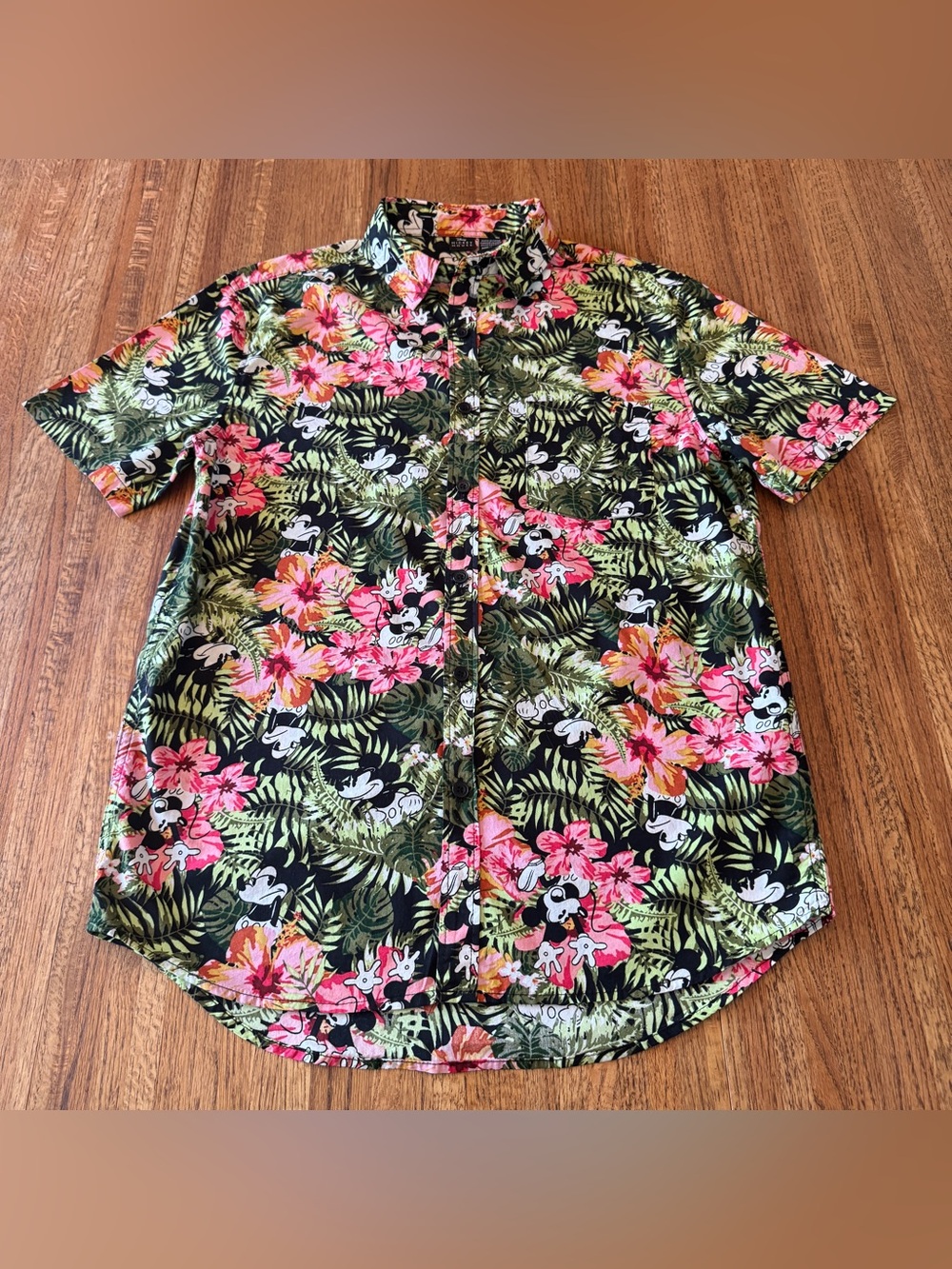 Disney Mickey Mouse Tropical Floral Hawaiian Button Down Shirt - Men's M